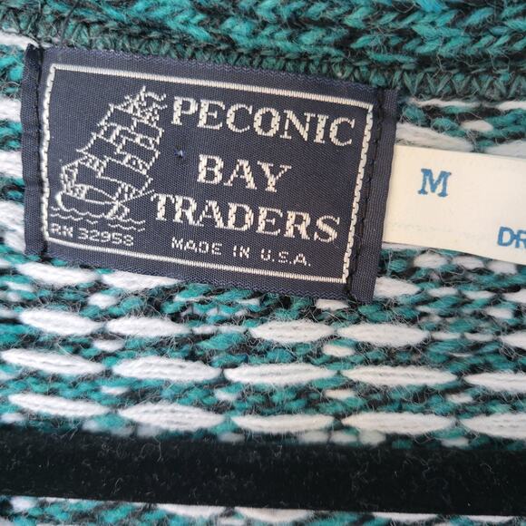 Peconic Bay Traders Cardigan Sweater Men's Size M Green Grandpa Vintage Wool Ble - Picture 2 of 8